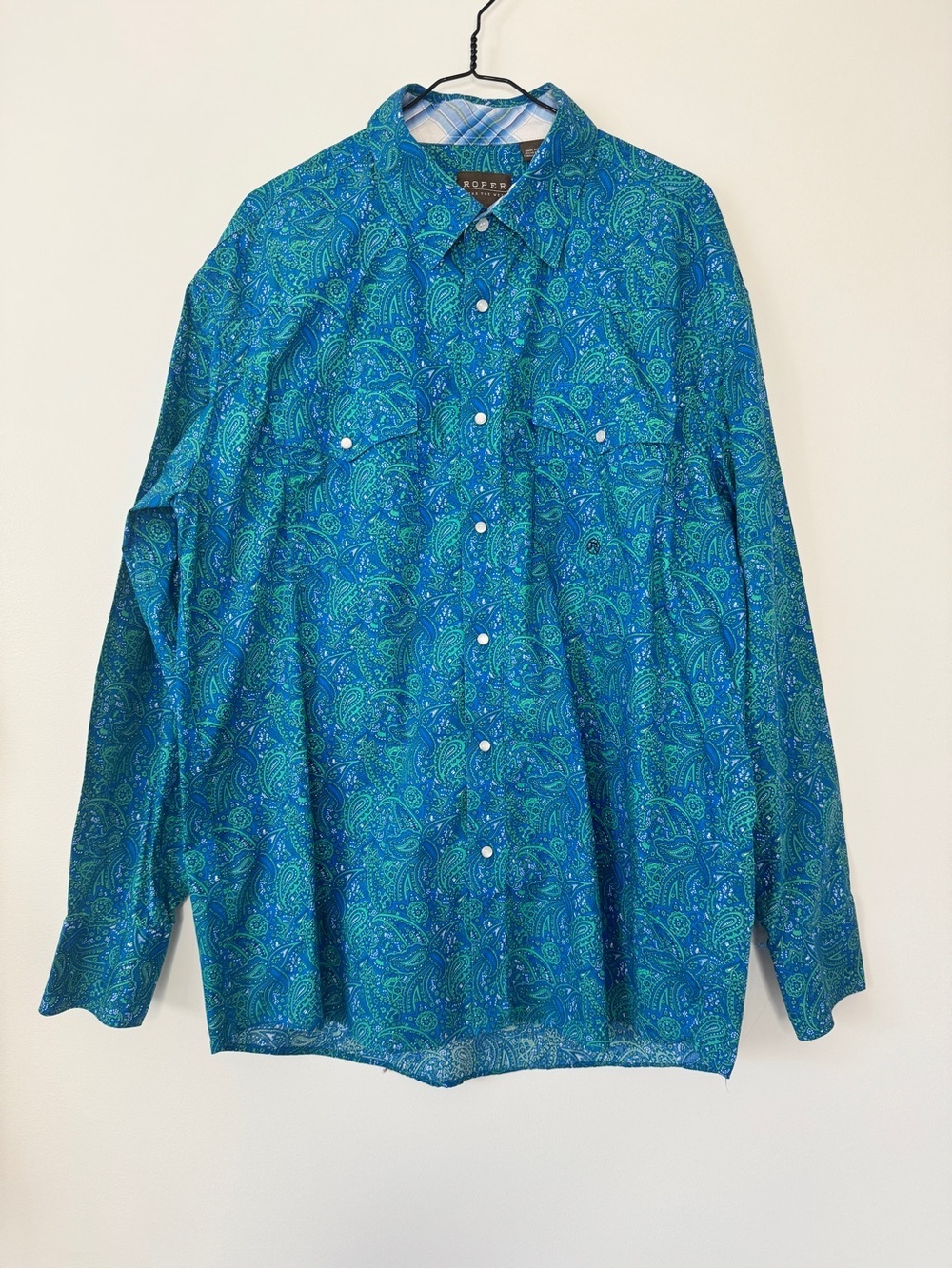 Roper x Westjet Western Shirt Pearl Snap Paisley Long Sleeve Collared Rodeo Sz L